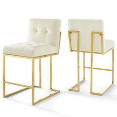 Privy Gold/Ivory Gold Stainless Steel Performance Velvet Counter Stool (Set of 2) - Ornate Home