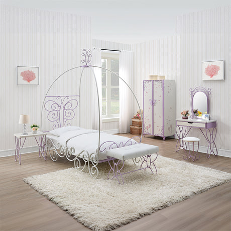 Priya II White & Light Purple Full Bed - Ornate Home