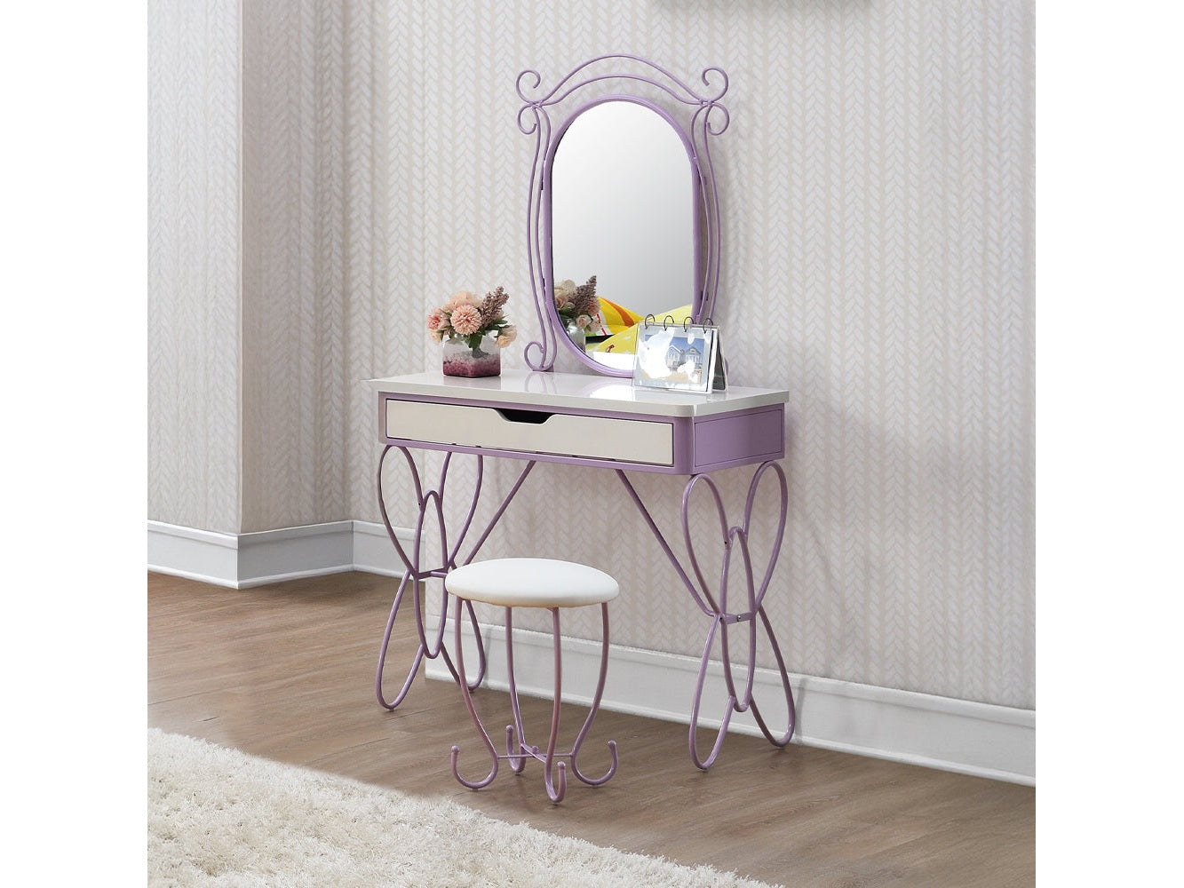Priya II White & Light Purple Vanity Set - Ornate Home