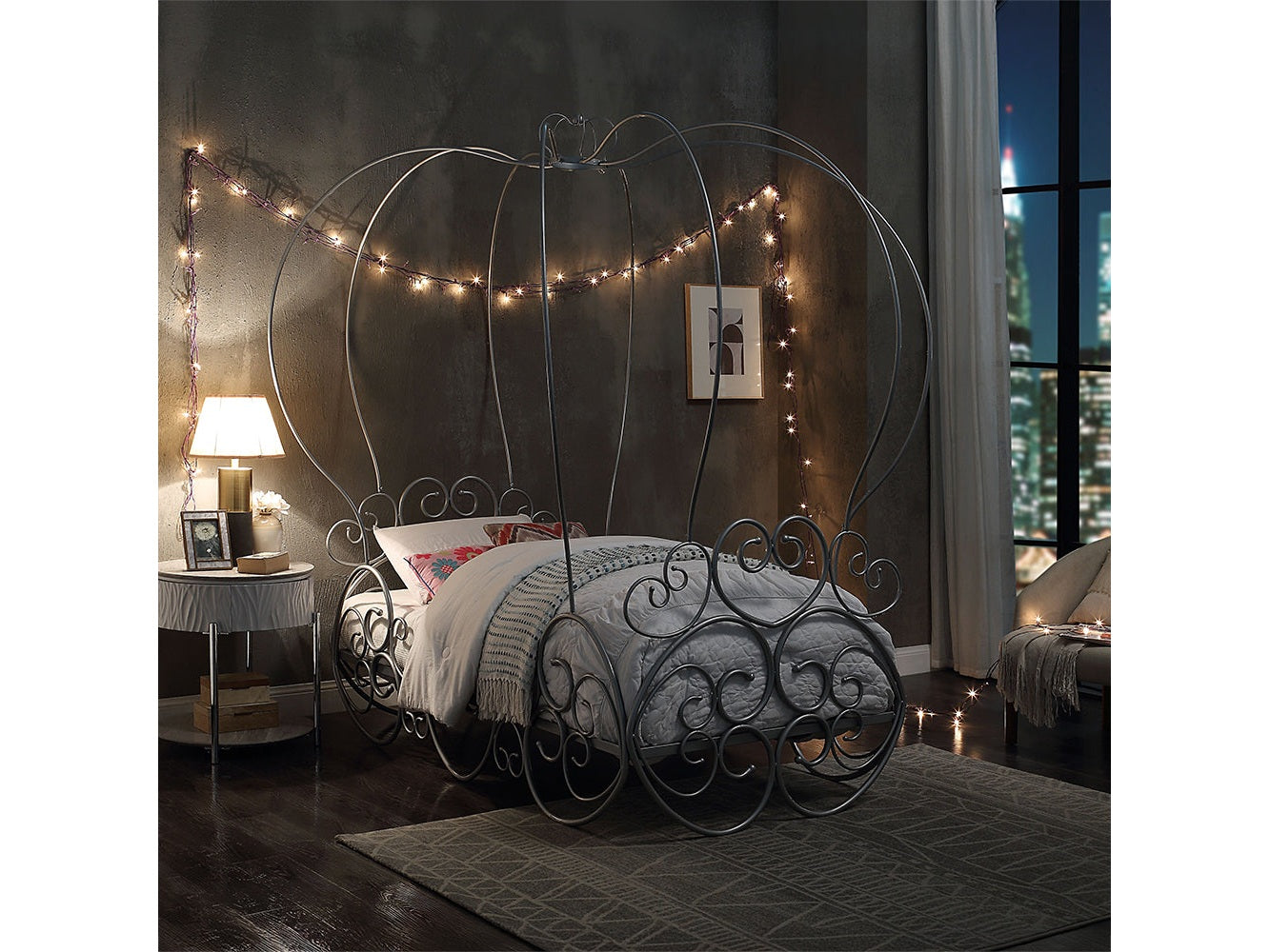 Priya Silver Twin Bed w/ Canopy - Ornate Home