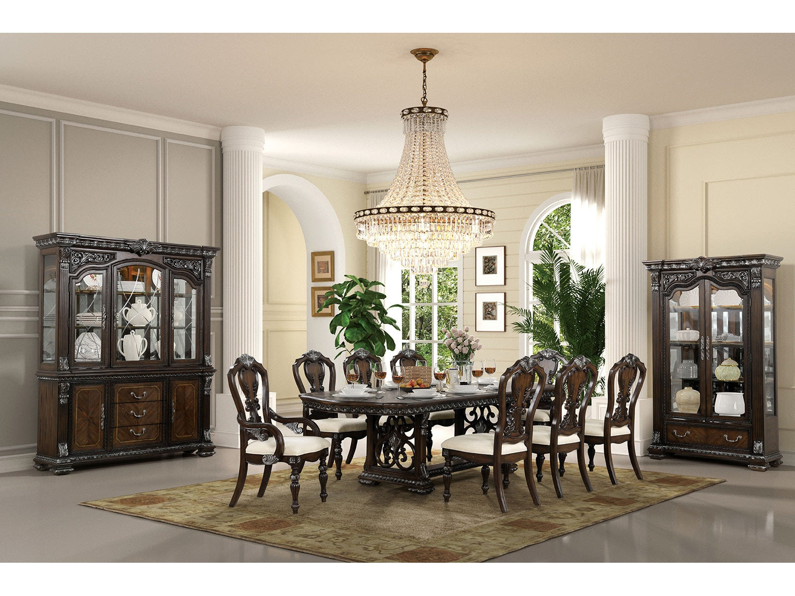 Promenade Dark Brown 9 Piece Dining Set - Ornate Home