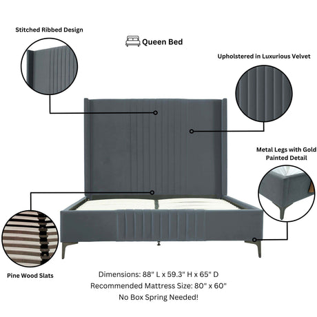 Promenade Queen-Size Bed in Grey - Ornate Home