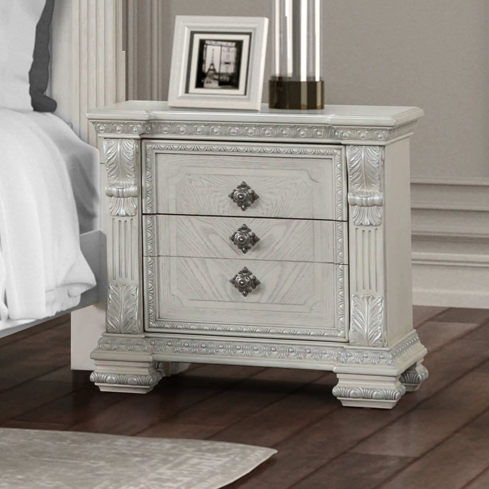Promenade Wire Brushed White Nightstand - Ornate Home