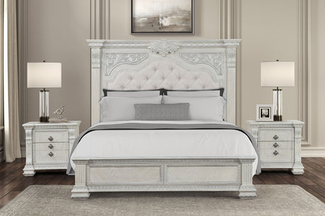 Promenade Wire Brushed White Queen 5 Piece Bedroom Set w/2 Nightstands - Ornate Home