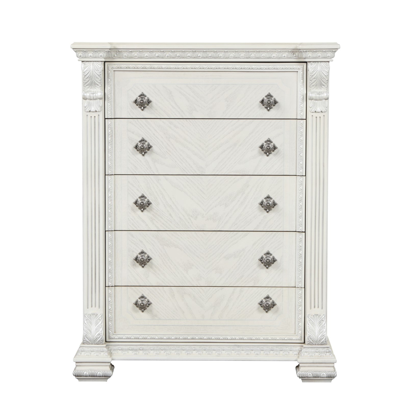 Promenade Wire Brushed White Queen 5 Piece Bedroom Set w/Chest - Ornate Home