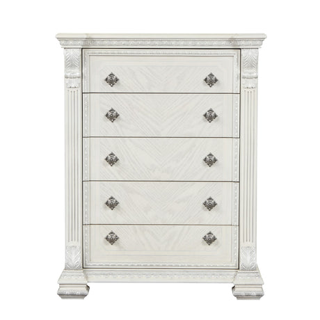 Promenade Wire Brushed White Queen 5 Piece Bedroom Set w/Chest - Ornate Home