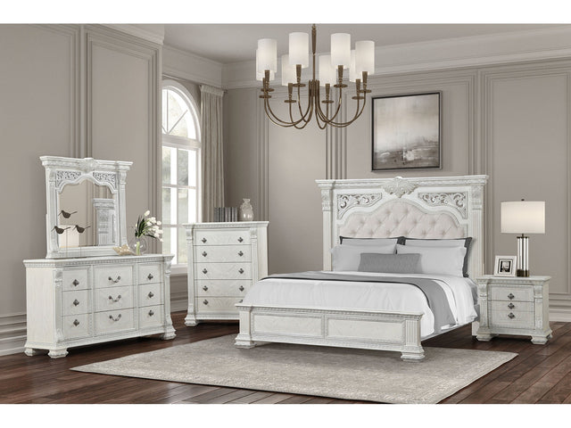 Promenade Wire Brushed White Queen 5 Piece Bedroom Set w/Chest - Ornate Home