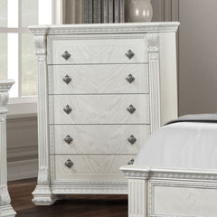 Promenade Wire Brushed White Queen 5 Piece Bedroom Set w/Chest - Ornate Home