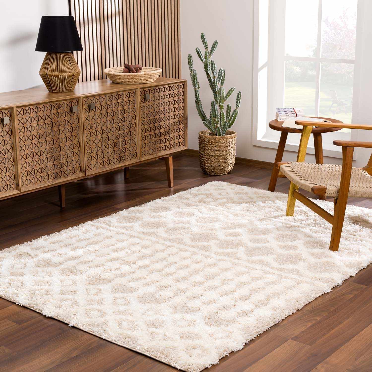Prompton Cream Plush Area Rug - Ornate Home