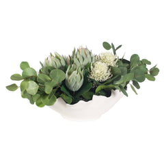 Protea Blooms White Bowl Centerpiece - Ornate Home