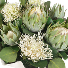 Protea Blooms White Bowl Centerpiece - Ornate Home