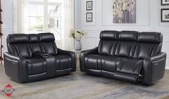 Provo Black Fabric & Leatherette Power Reclining Loveseat with Console - Ornate Home