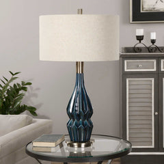 Prussian Blue Ceramic Lamp - Ornate Home