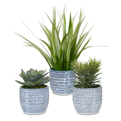 Puebla Blue/White Greenery In Pots (Set of 3) - Ornate Home