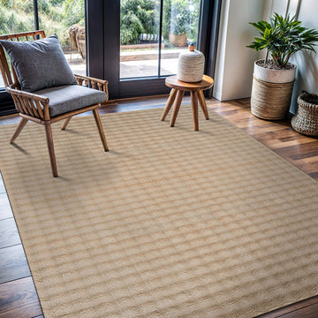 Puff Beige Checkered Ultra Soft Plush Non Slip Washable Area Rugs - Ornate Home