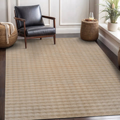 Puff Beige Checkered Ultra Soft Plush Non Slip Washable Area Rugs - Ornate Home