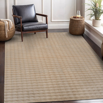 Puff Beige Checkered Ultra Soft Plush Non Slip Washable Area Rugs - Ornate Home