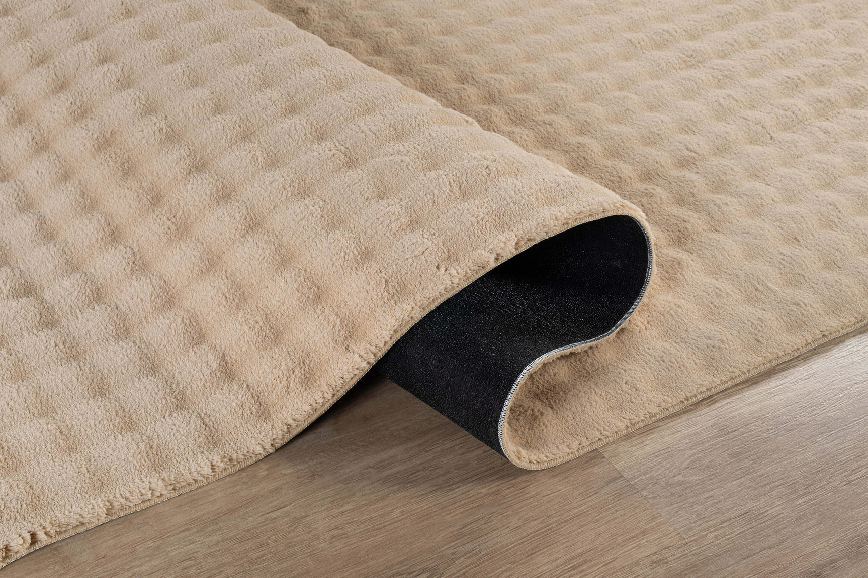 Puff Beige Checkered Ultra Soft Plush Non Slip Washable Area Rugs - Ornate Home