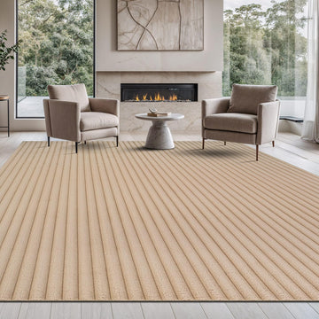Puff Beige Ribbed Ultra Soft Plush Non Slip Washable Area Rugs - Ornate Home