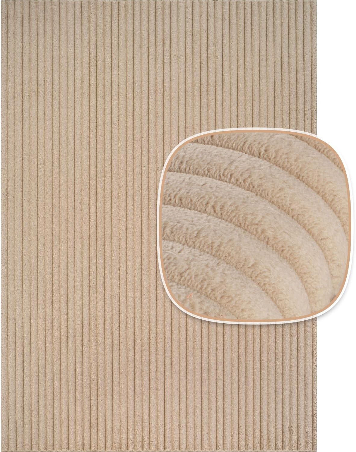 Puff Beige Ribbed Ultra Soft Plush Non Slip Washable Area Rugs - Ornate Home