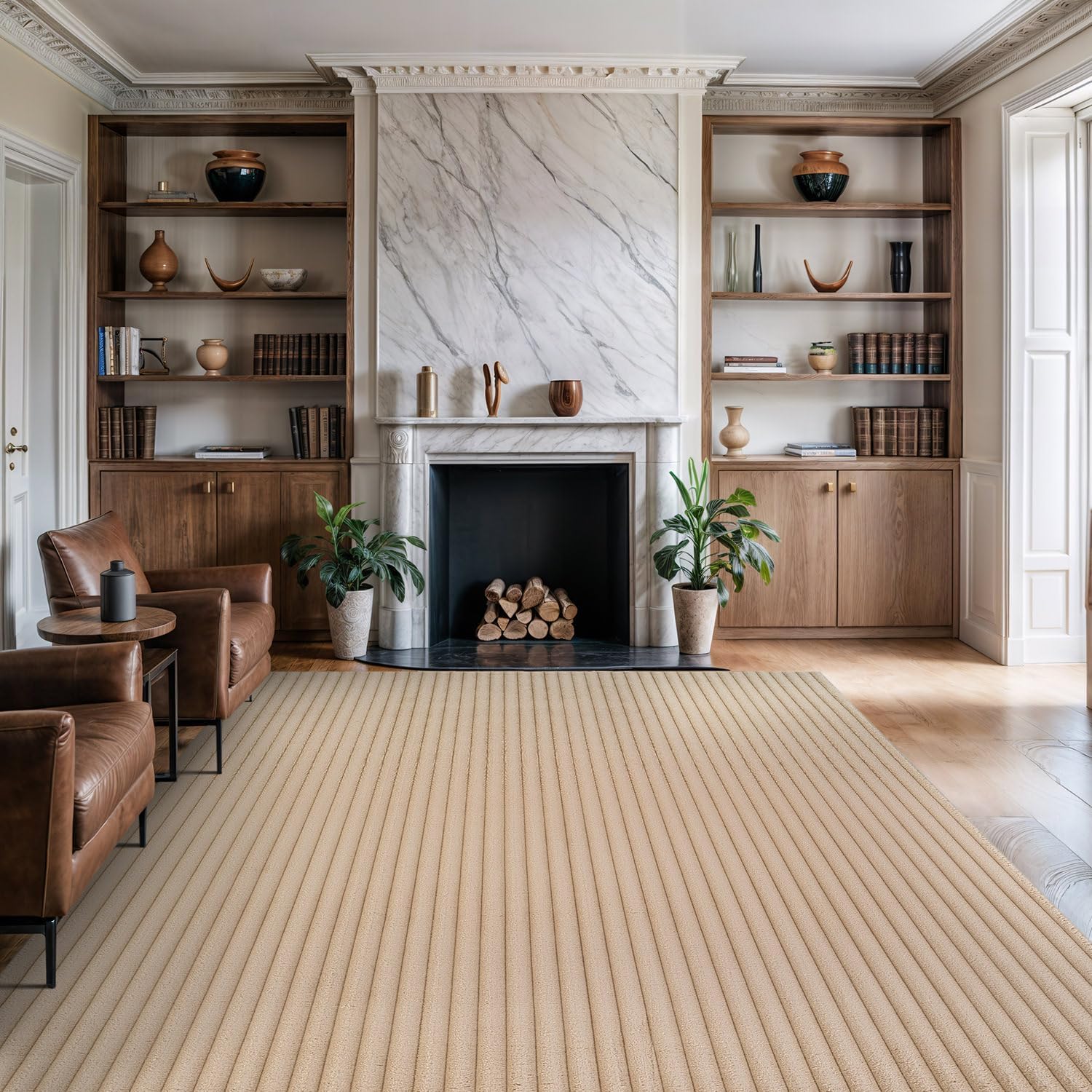 Puff Beige Ribbed Ultra Soft Plush Non Slip Washable Area Rugs - Ornate Home