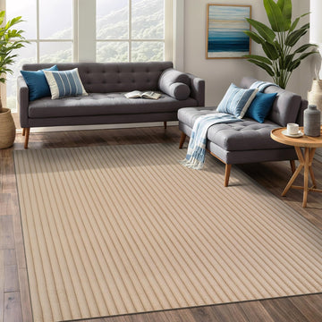 Puff Beige Ribbed Ultra Soft Plush Non Slip Washable Area Rugs - Ornate Home