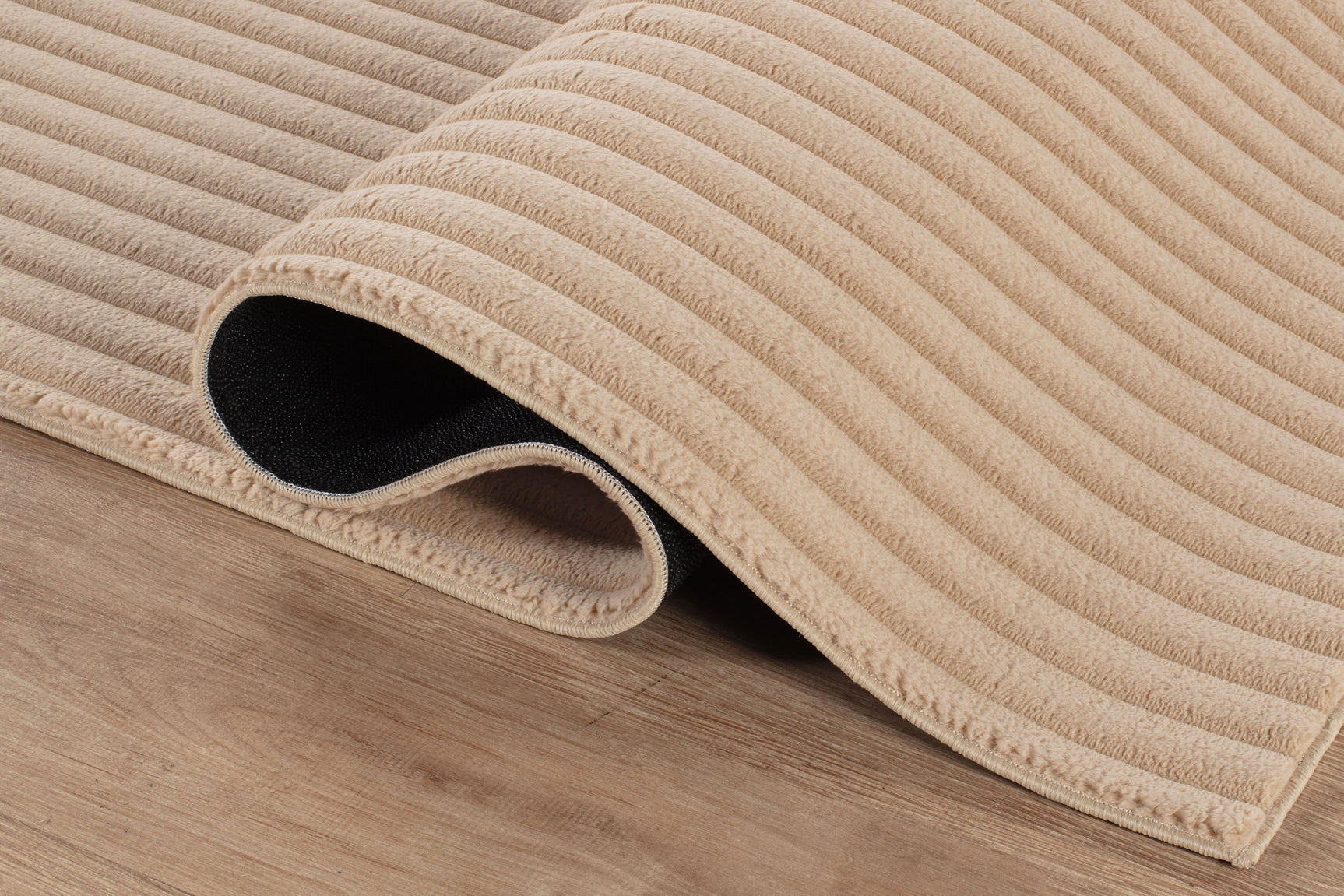 Puff Beige Ribbed Ultra Soft Plush Non Slip Washable Area Rugs - Ornate Home