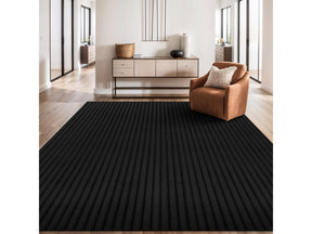 Puff Black Ribbed Ultra Soft Plush Non Slip Washable Area Rugs - Ornate Home