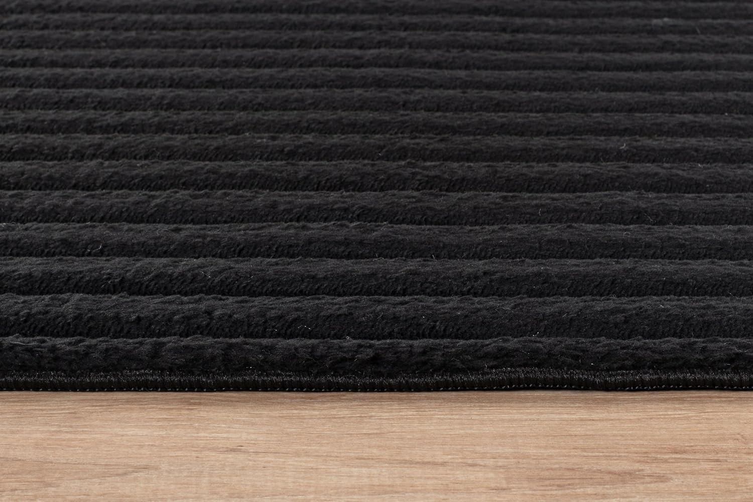 Puff Black Ribbed Ultra Soft Plush Non Slip Washable Area Rugs - Ornate Home