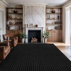 Puff Black Ribbed Ultra Soft Plush Non Slip Washable Area Rugs - Ornate Home