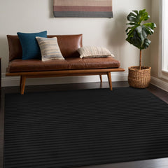 Puff Black Ribbed Ultra Soft Plush Non Slip Washable Area Rugs - Ornate Home