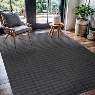 Puff Dark Gray Checkered Ultra Soft Plush Non Slip Washable Area Rugs - Ornate Home