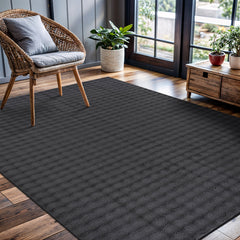 Puff Dark Gray Checkered Ultra Soft Plush Non Slip Washable Area Rugs - Ornate Home
