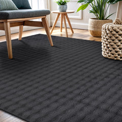 Puff Dark Gray Checkered Ultra Soft Plush Non Slip Washable Area Rugs - Ornate Home