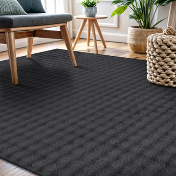 Puff Dark Gray Checkered Ultra Soft Plush Non Slip Washable Area Rugs - Ornate Home