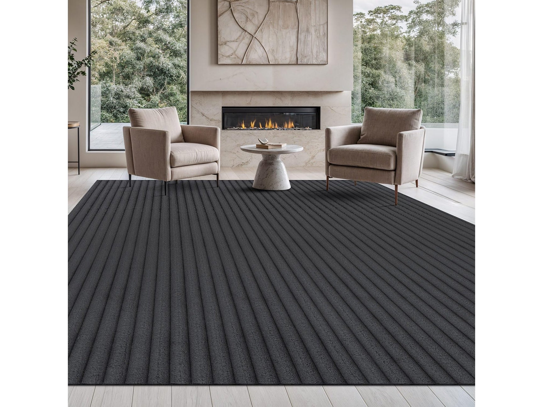 Puff Dark Gray Ribbed Ultra Soft Plush Non Slip Washable Area Rugs - Ornate Home