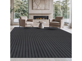 Puff Dark Gray Ribbed Ultra Soft Plush Non Slip Washable Area Rugs - Ornate Home