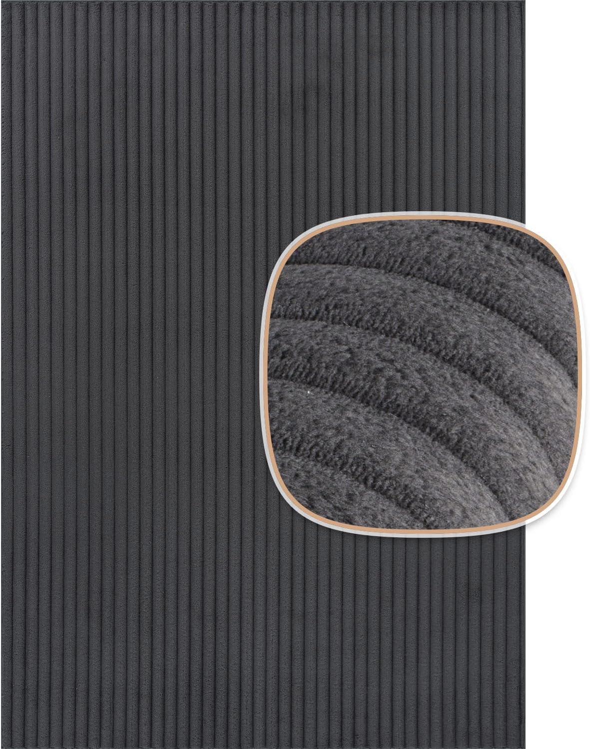 Puff Dark Gray Ribbed Ultra Soft Plush Non Slip Washable Area Rugs - Ornate Home