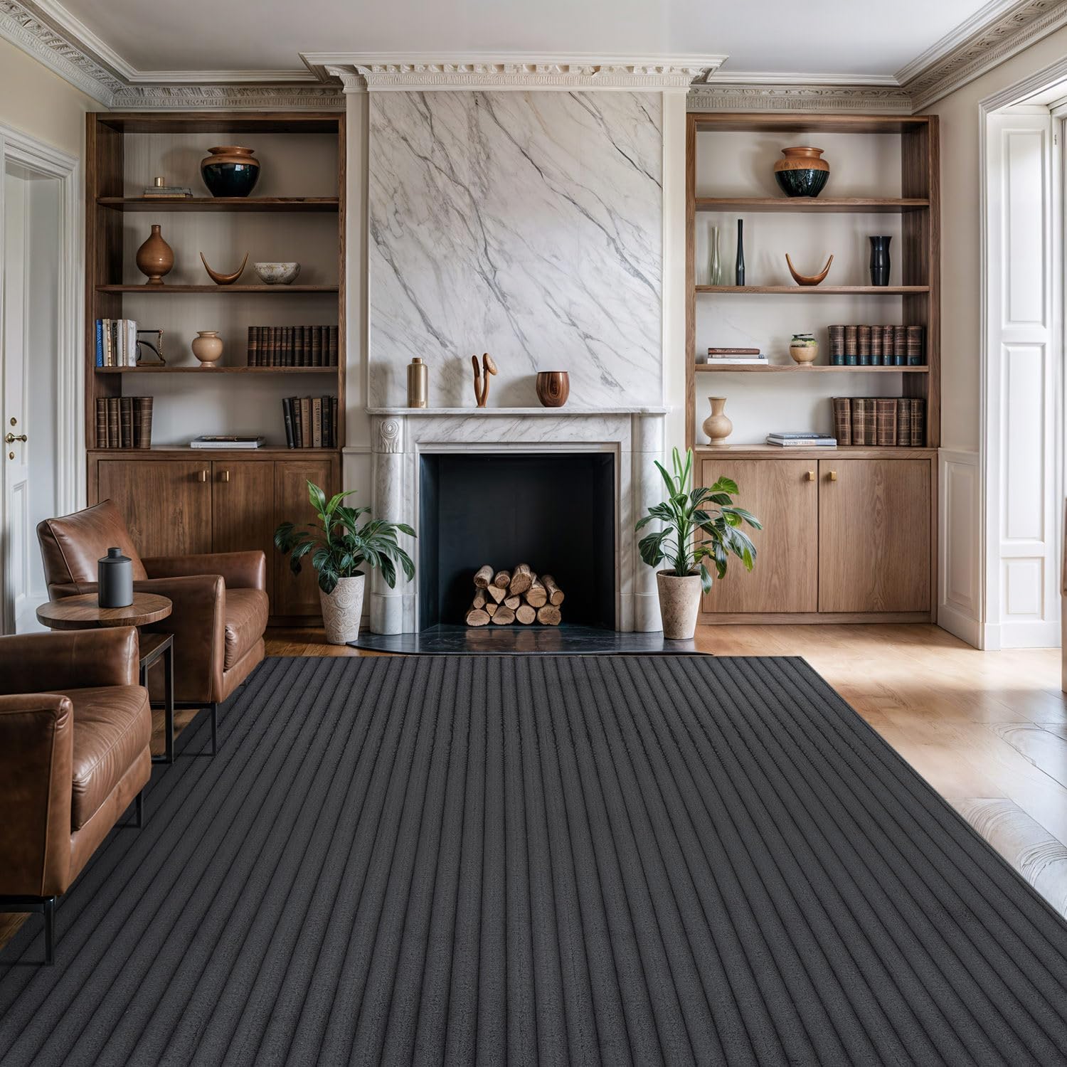 Puff Dark Gray Ribbed Ultra Soft Plush Non Slip Washable Area Rugs - Ornate Home