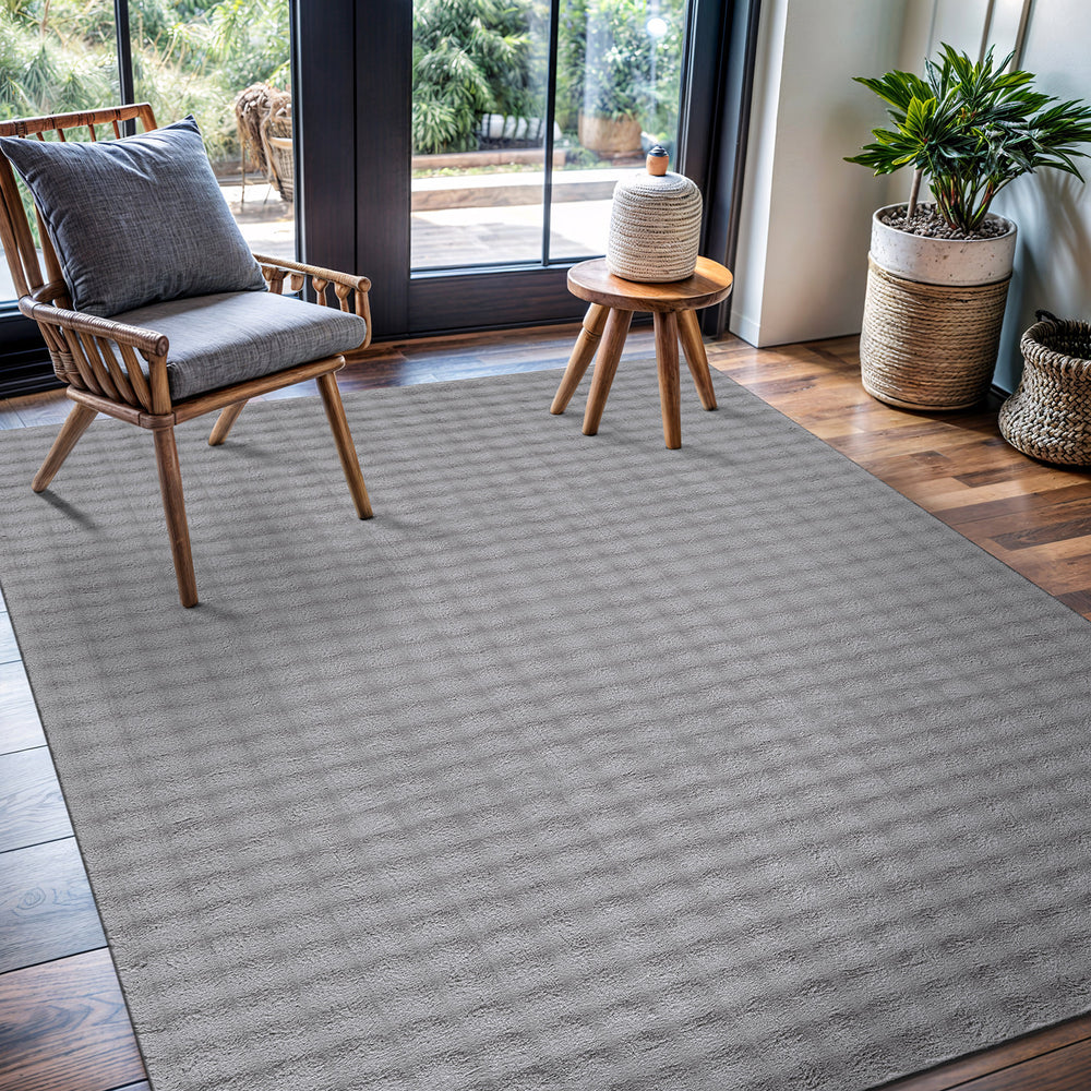 Puff Gray Checkered Ultra Soft Plush Non Slip Washable Area Rugs - Ornate Home