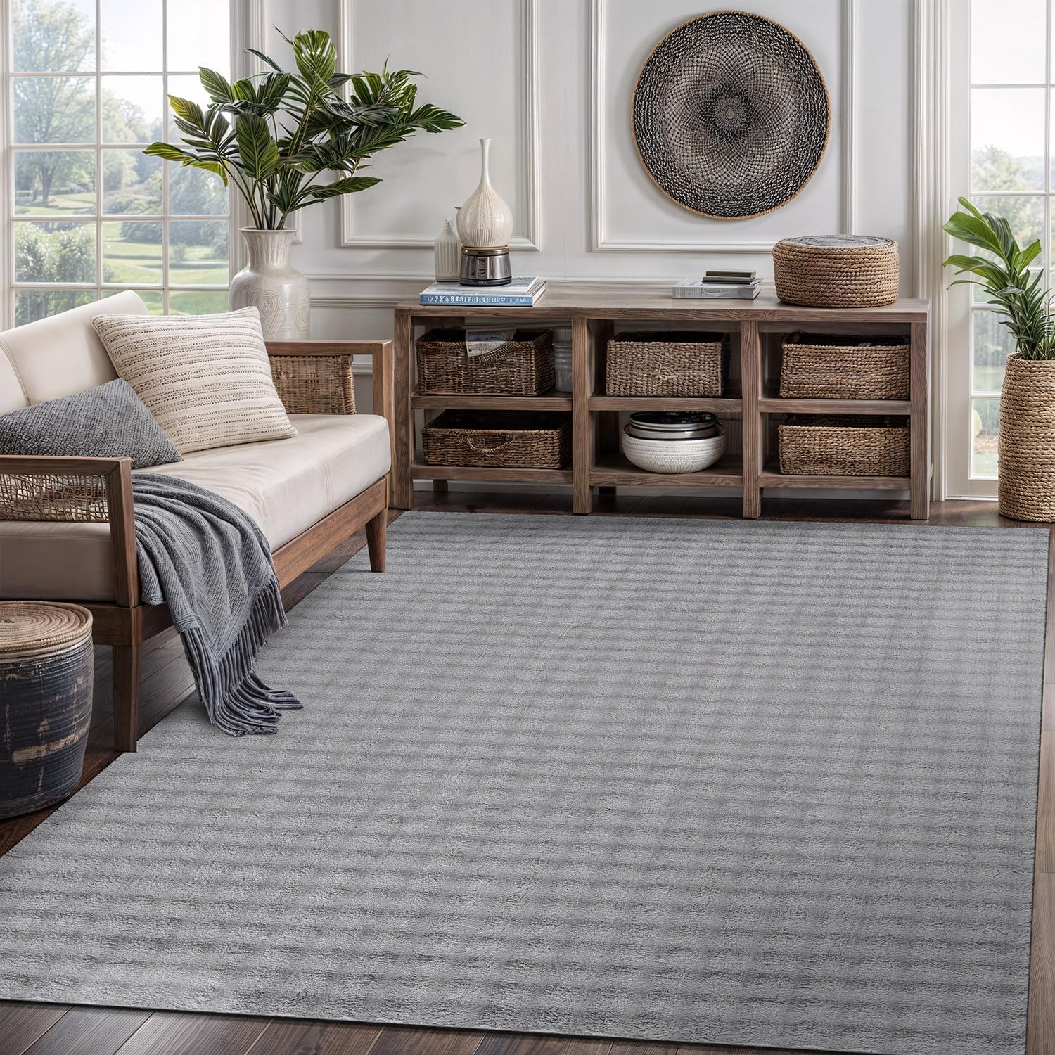 Puff Gray Checkered Ultra Soft Plush Non Slip Washable Area Rugs - Ornate Home