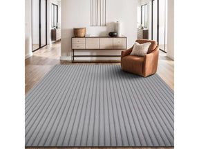 Puff Gray Ribbed Ultra Soft Plush Non Slip Washable Area Rugs - Ornate Home