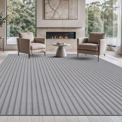 Puff Gray Ribbed Ultra Soft Plush Non Slip Washable Area Rugs - Ornate Home