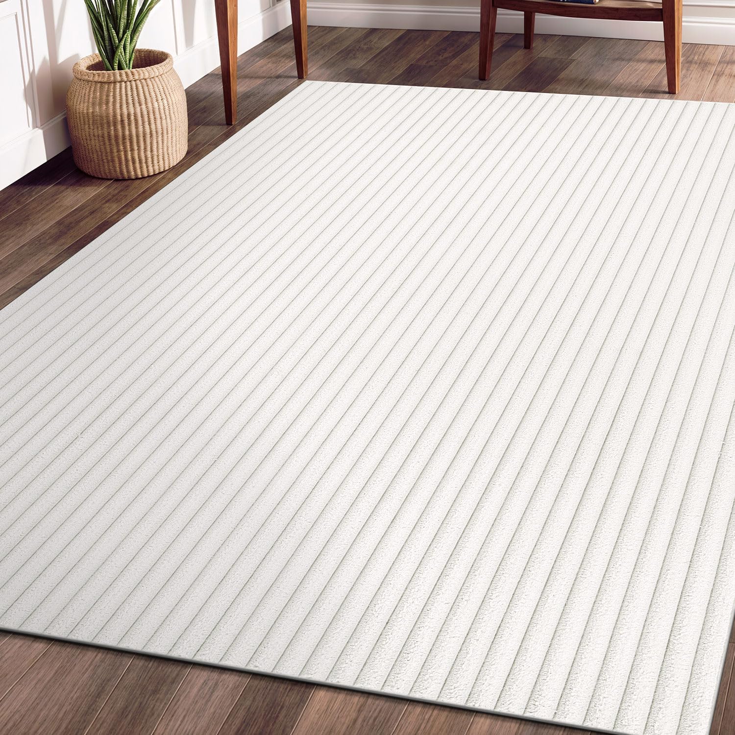 Puff White Ribbed Ultra Soft Plush Non Slip Washable Area Rugs - Ornate Home