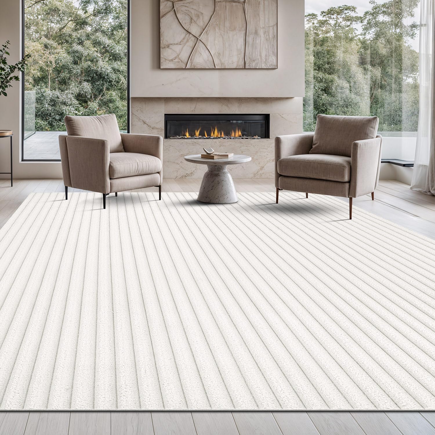 Puff White Ribbed Ultra Soft Plush Non Slip Washable Area Rugs - Ornate Home