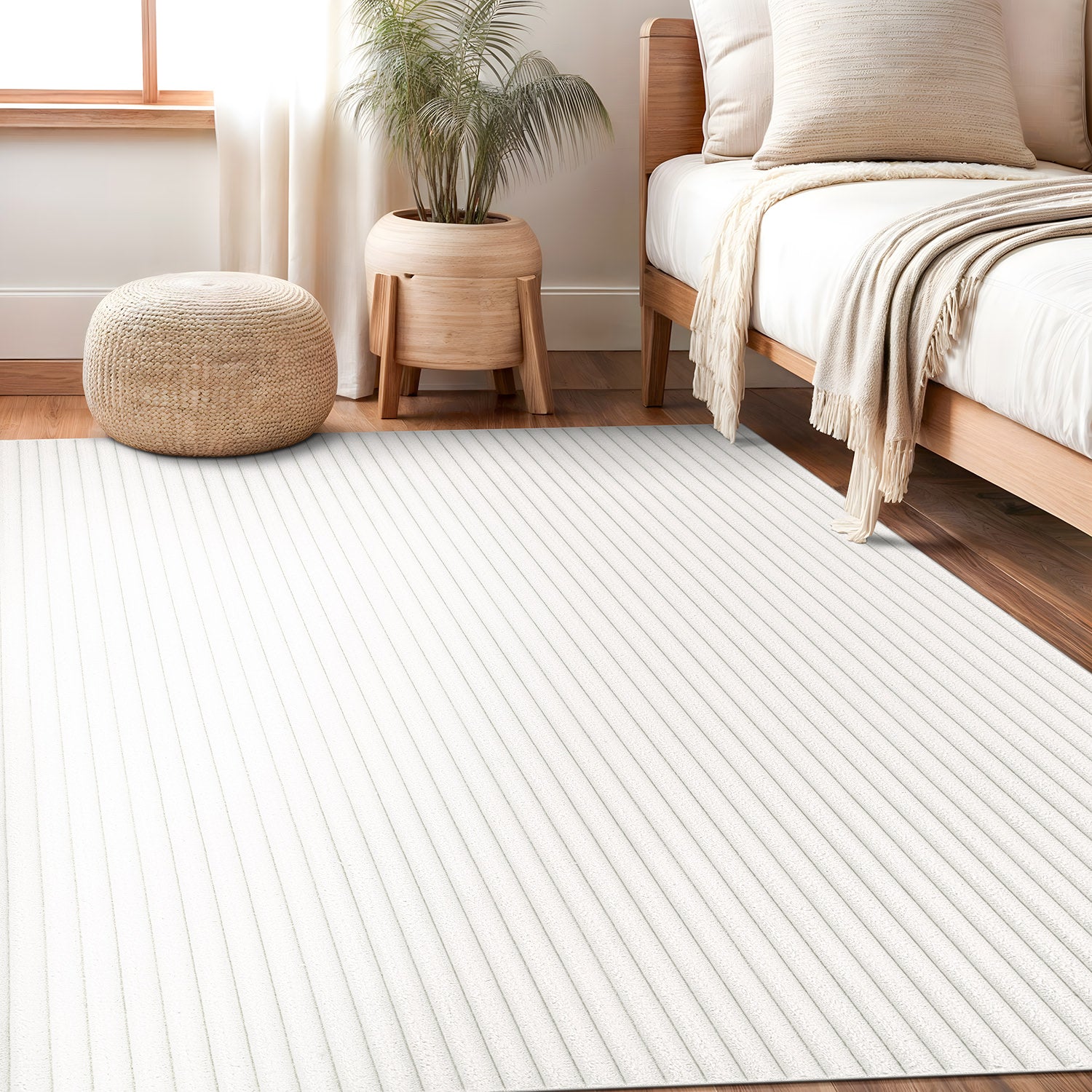 Puff White Ribbed Ultra Soft Plush Non Slip Washable Area Rugs - Ornate Home