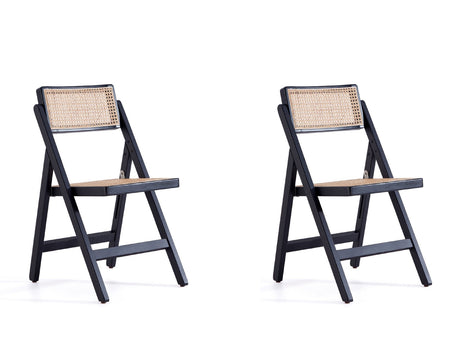 Pullman Folding Dining Chair in Black and Natural Cane (set of 2) - Ornate Home