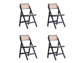 Pullman Folding Dining Chair in Black and Natural Cane (set of 4) - Ornate Home