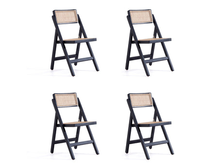 Pullman Folding Dining Chair in Black and Natural Cane (set of 4) - Ornate Home