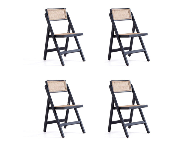 Pullman Folding Dining Chair in Black and Natural Cane (set of 4) - Ornate Home